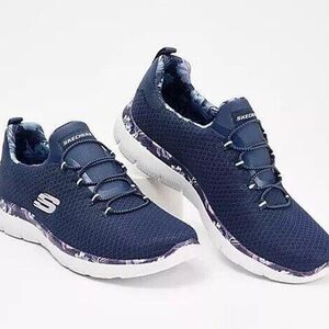 Skechers Summits Party Mix Navy Blue Athletic Shoes Memory FOA